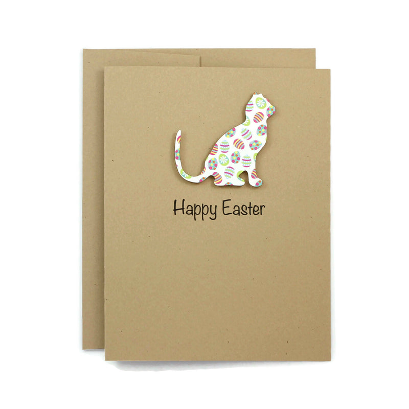 Cat Easter Notecard | Single Card or 10 Pack | Colored Easter egg Pattern | Cat Greeting Cards | Handmade