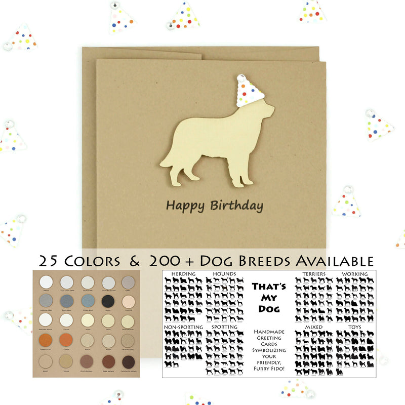 Dog Birthday Card | 200+ Dog Breeds to Choose from | 25 Dog Colors Available | Choose Inside Phrase | Single Card or 10 Pack| Party Hat