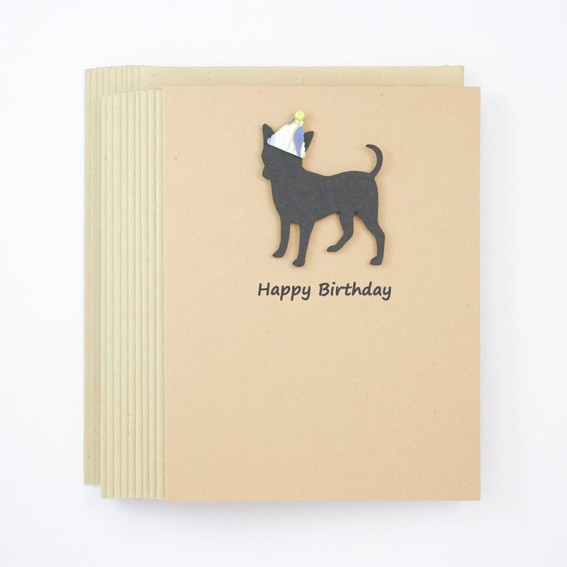 Smooth Coat Chihuahua Party Hat Birthday Card | Single or 10 Pack Notecard | Pick Inside | Black Dog Smooth Coat