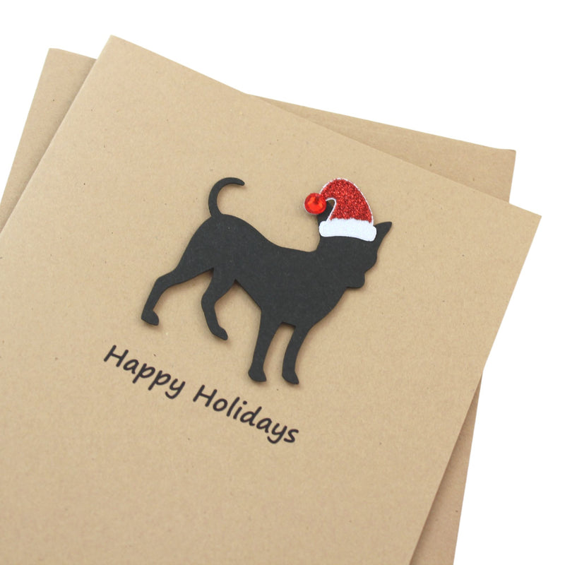 Smooth Coat Chihuahua Christmas Card | Single or Pack of 10 | 25 Dog Colors | Choose Phrases | Santa Hat