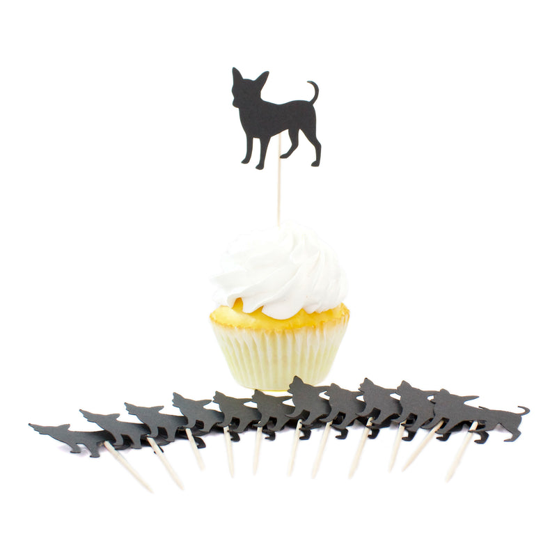 Smooth Coat Chihuahua Cupcake Toppers Set of 12 | Black Dog Party Decorations | Cake Topper Birthday Decor