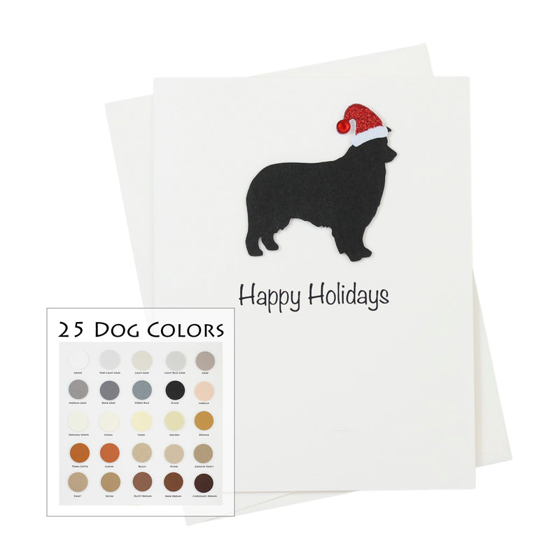 Australian Shepherd Christmas Card White | Single or Pack of 10 | 25 Dog Colors | Choose Phrases | Pet Holiday Cards | Santa Hat
