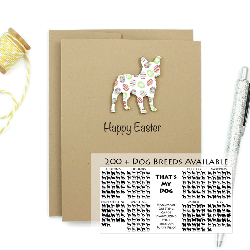 Dog Easter Notecard | 200+ Dog Breeds to Choose from | Single Card or 10 Pack | Colored Easter egg Pattern