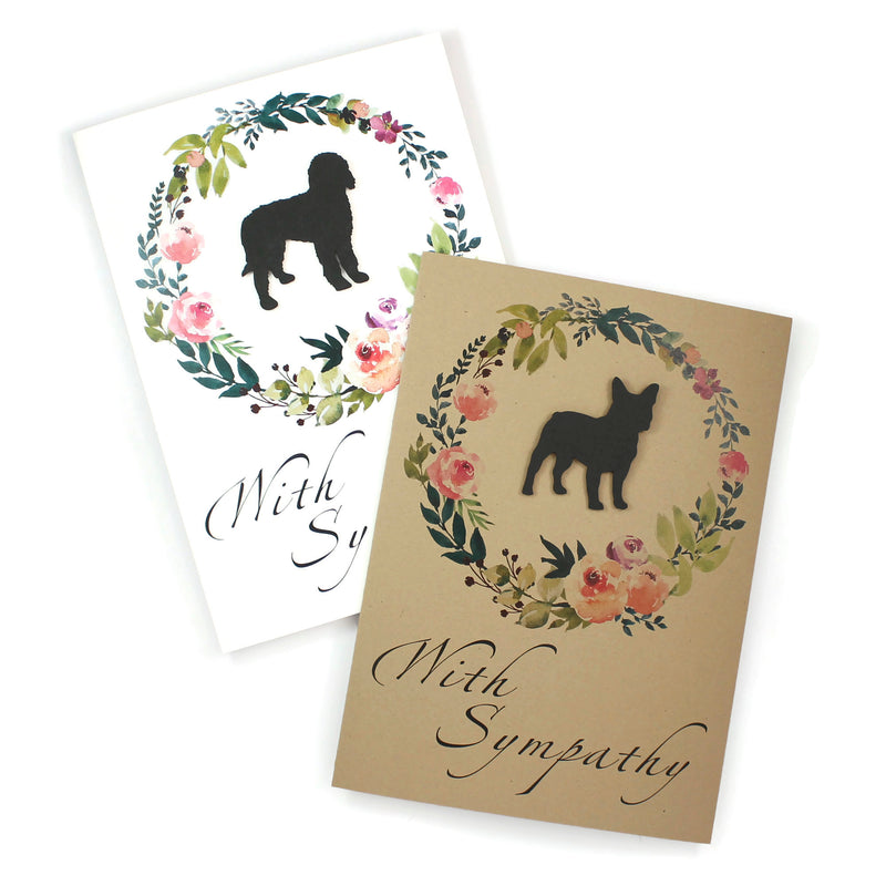 Dog Floral Wreath Sympathy Card | 200+ Dog Breeds Available | Handmade 5x7 Pet Condolences Greeting | White or Kraft Brown Choose Inside