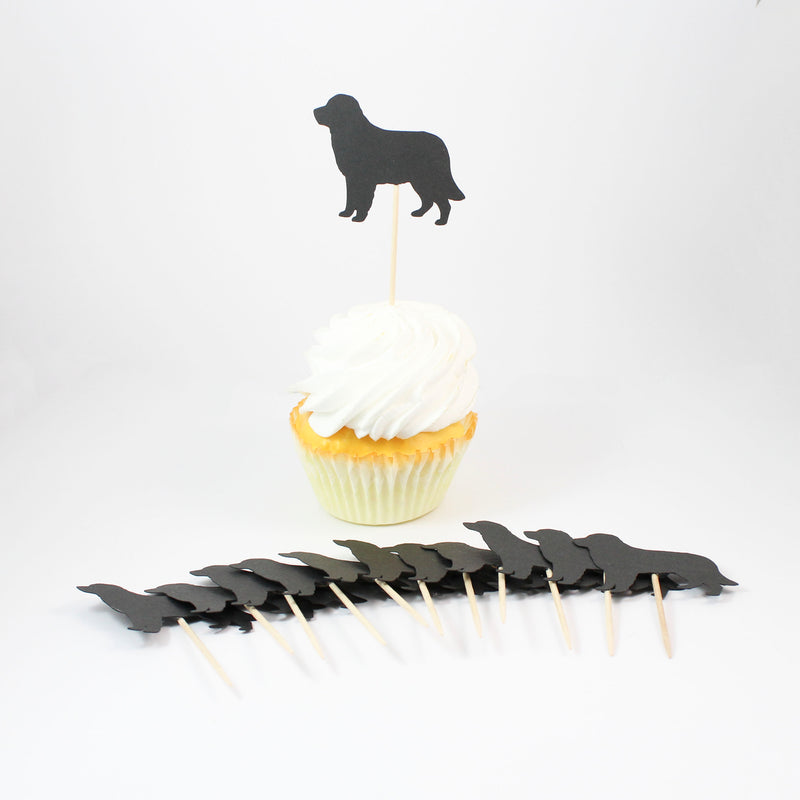 Golden Retriever Cupcake Toppers Set of 12 | Black Dog Party Decorations | Birthday Décor Cake Topper