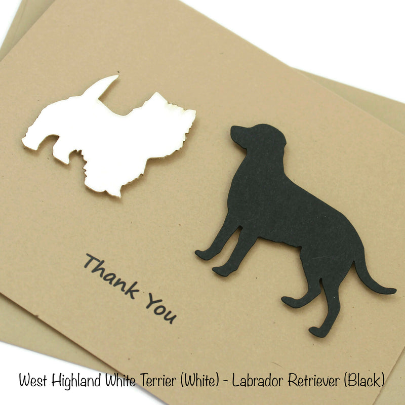 2 Pets Custom Thank You Card | Handmade Cat or Dog Breed  | Choose your Pet color Front and Inside Phrases