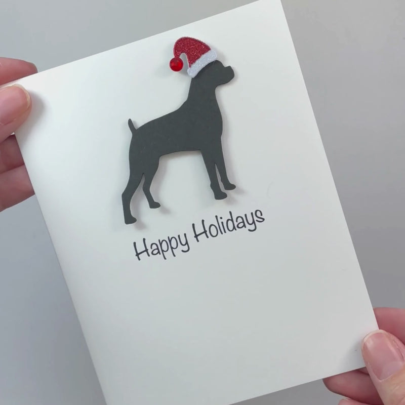 Boxer Christmas Card White | Single or Pack of 10 | 25 Dog Colors | Choose Phrases | Pet Holiday Cards | Santa Hat
