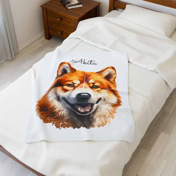Akita Red Fawn Velveteen Plush Blanket with White Background - 3 Sizes available cozy throw dog lover