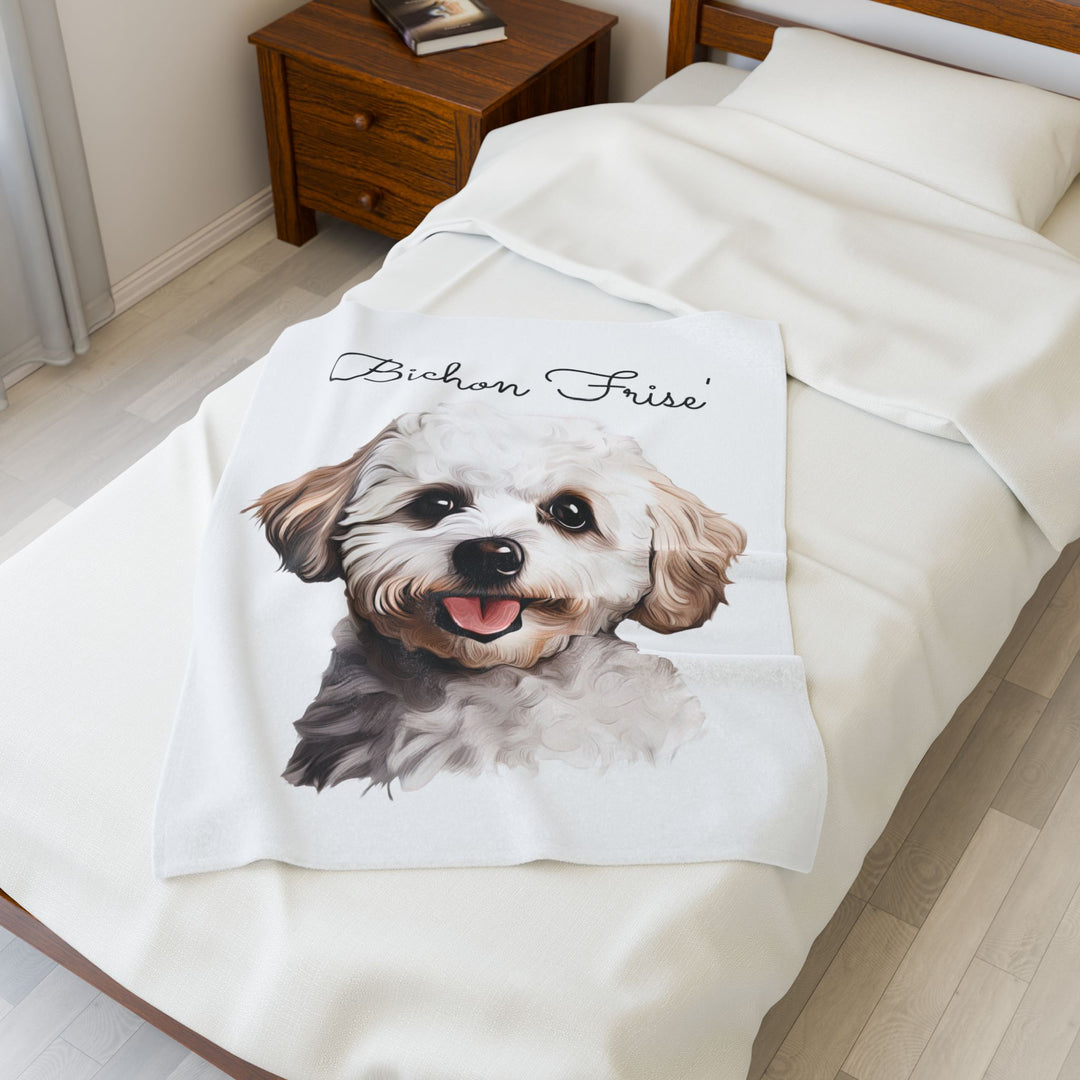 Bichon Frise Velveteen Plush Blanket with White Background - 3 Sizes available cozy throw dog lover - Pet mom gift
