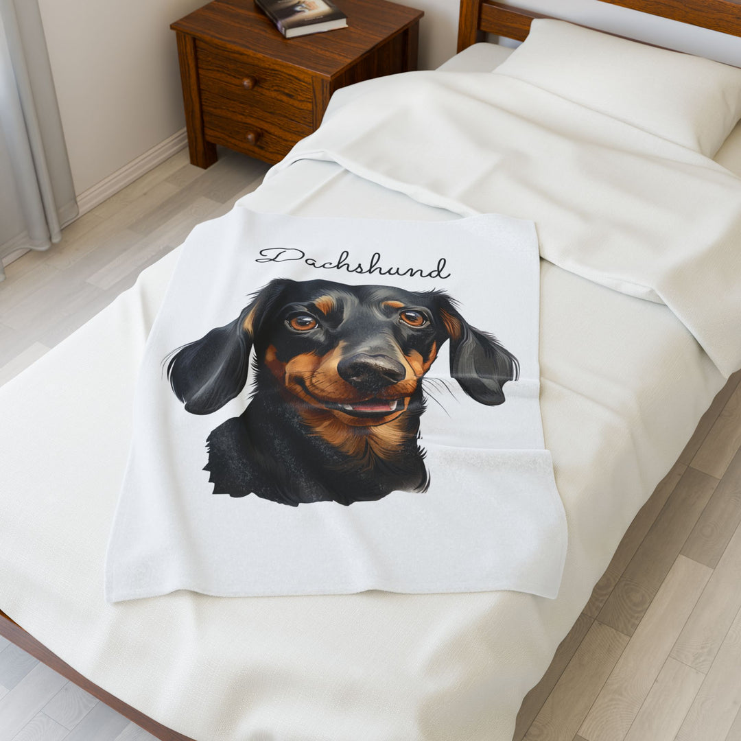 Dachshund Velveteen Plush Blanket with White Background - 3 Sizes available cozy throw dog lover - Smooth Dachshund