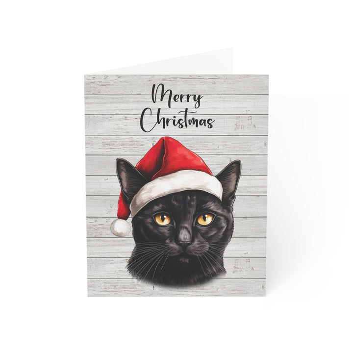 Black Cat Greeting Cards | Cute Kitty with Santa Hat | Multiple Sizes and Quantities | Merry Christmas Blank Inside