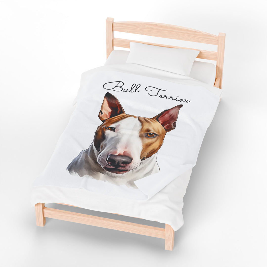 Bull Terrier Velveteen Plush Blanket with White Background - 3 Sizes available cozy throw dog lover - Pet mom gift
