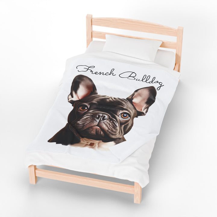 French Bulldog Velveteen Plush Blanket with White Background - 3 Sizes available cozy throw dog lover - Pet mom gift