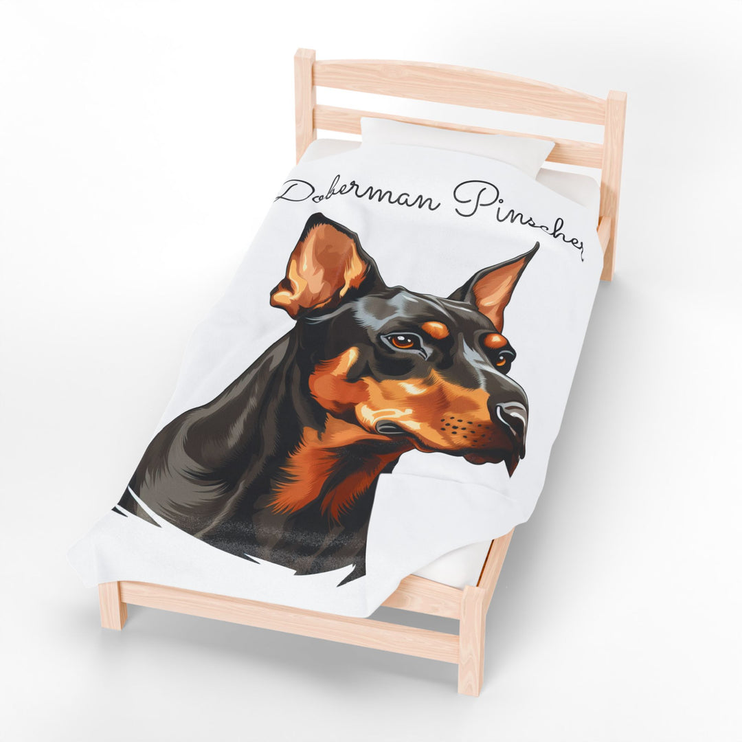 Doberman Pinscher Velveteen Plush Blanket with White Background - 3 Sizes available cozy throw dog lover - Pet mom gift