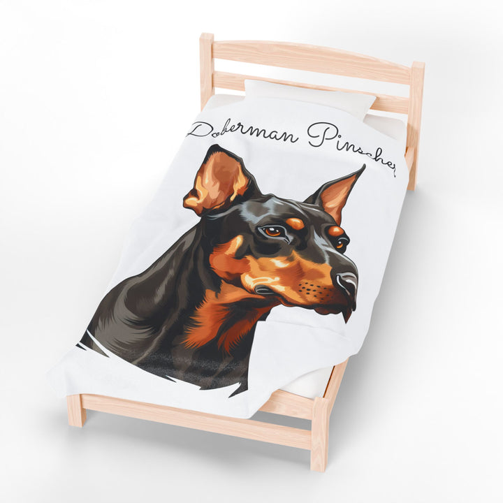 Doberman Pinscher Velveteen Plush Blanket with White Background - 3 Sizes available cozy throw dog lover - Pet mom gift