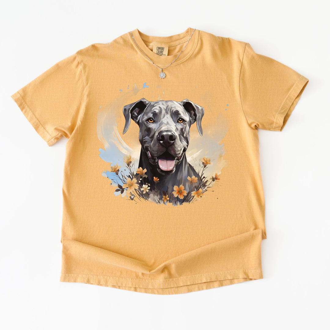 Great Dane Portrait T-shirt | Dog Face with Floral Accents