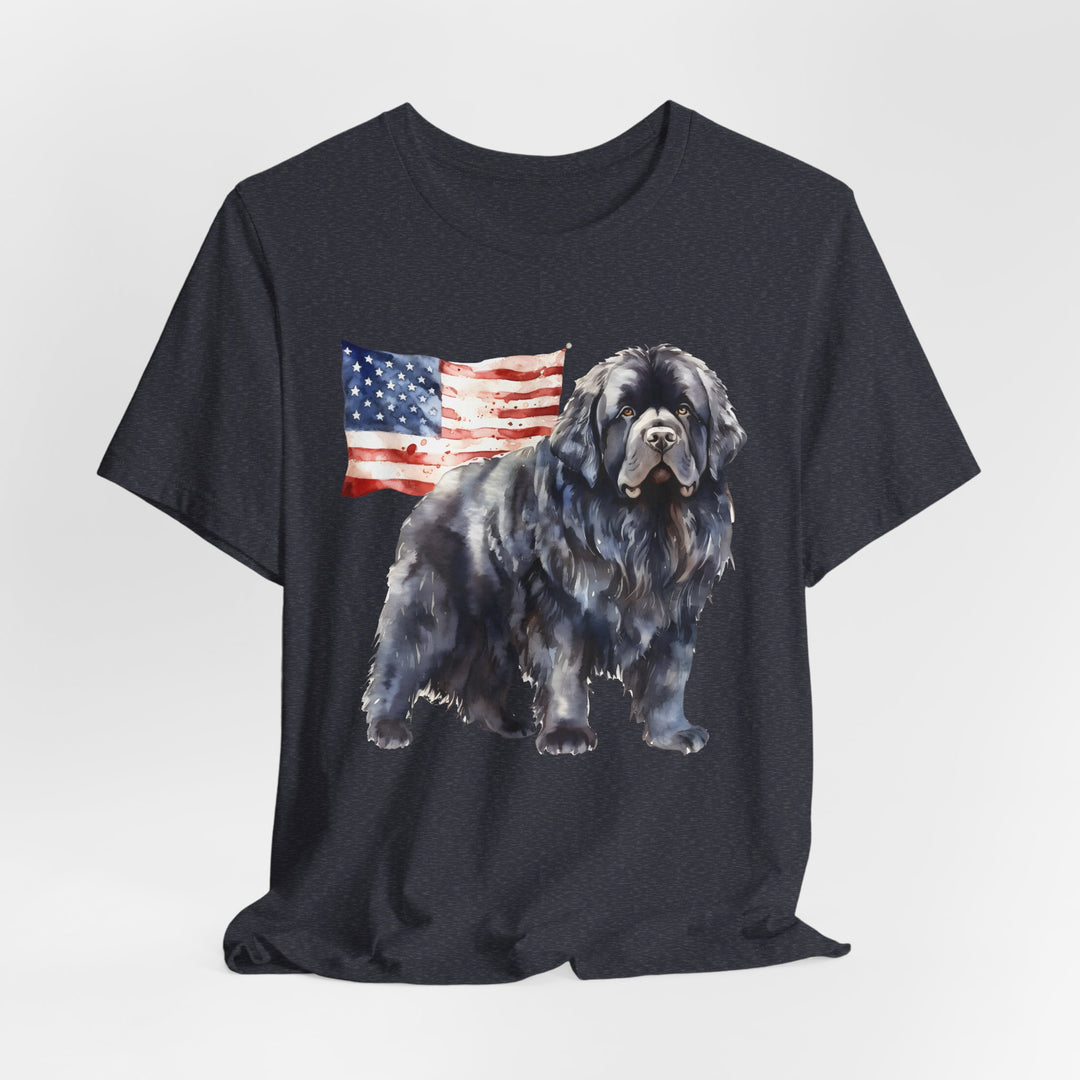 Black Newfoundland Dog American Flag T-Shirt | Patriotic Pet Tee - Embellish by Jackie - Handmade Greeting Cards
