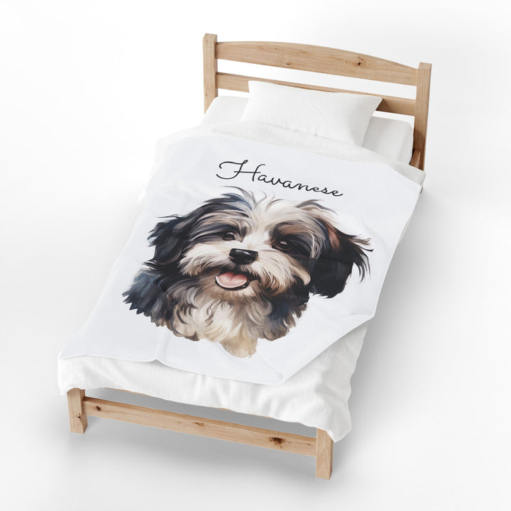 Black and White Havanese Dog Velveteen Plush Blanket | Cozy Throw - Embellish by Jackie - Handmade Greeting Cards