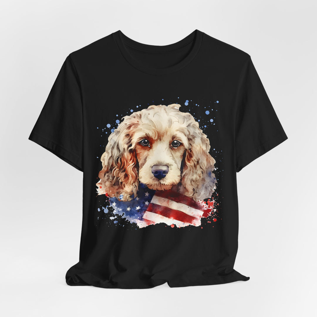Tan Cocker Spaniel with American Flag T-Shirt | Dog Lover Tee - Embellish by Jackie - Handmade Greeting Cards
