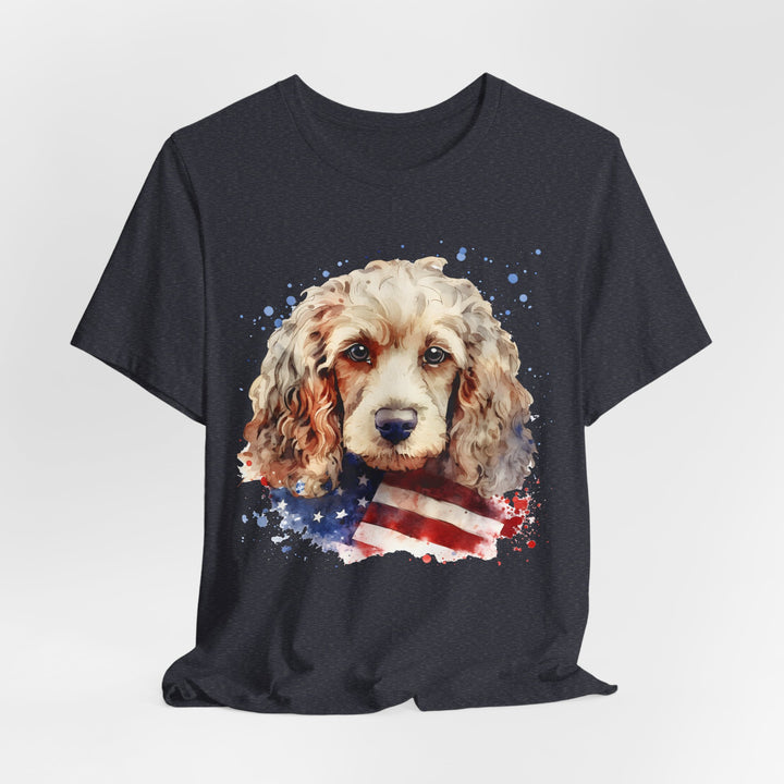 Tan Cocker Spaniel with American Flag T-Shirt | Dog Lover Tee - Embellish by Jackie - Handmade Greeting Cards