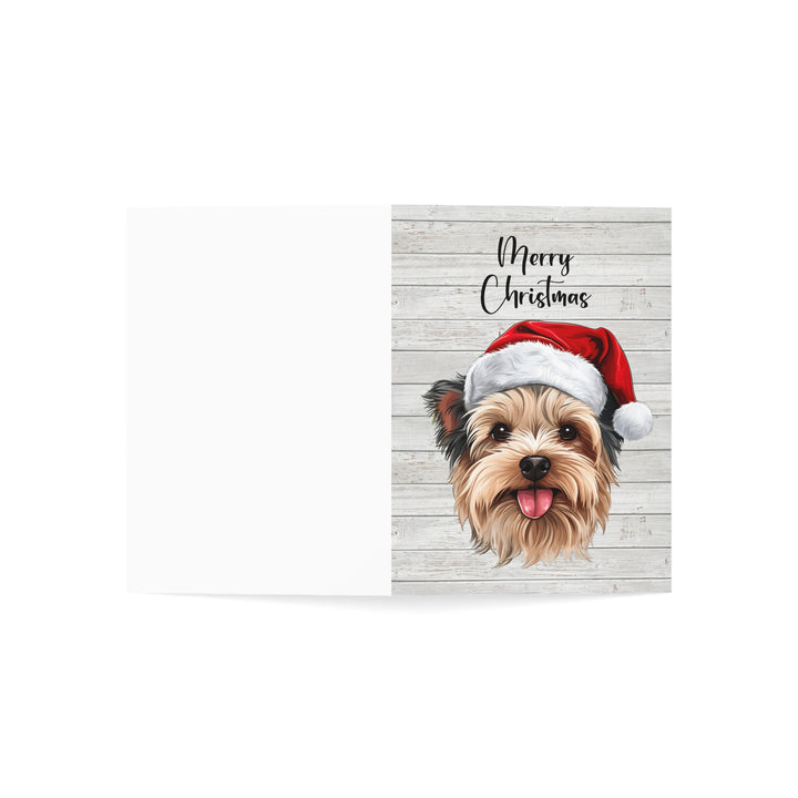 Yorkshire Terrier (short haired) Christmas Greeting Cards | Cute Yorkie Dog with Santa Hat | Multiple Sizes and Quantities | Merry Christmas Blank Inside
