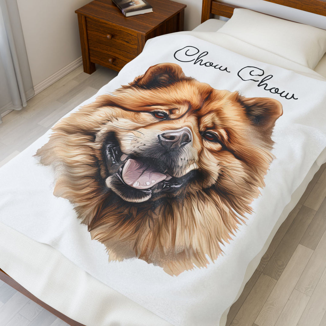 Chow Chow Velveteen Plush Blanket with White Background - 3 Sizes available cozy throw dog lover - Pet mom gift