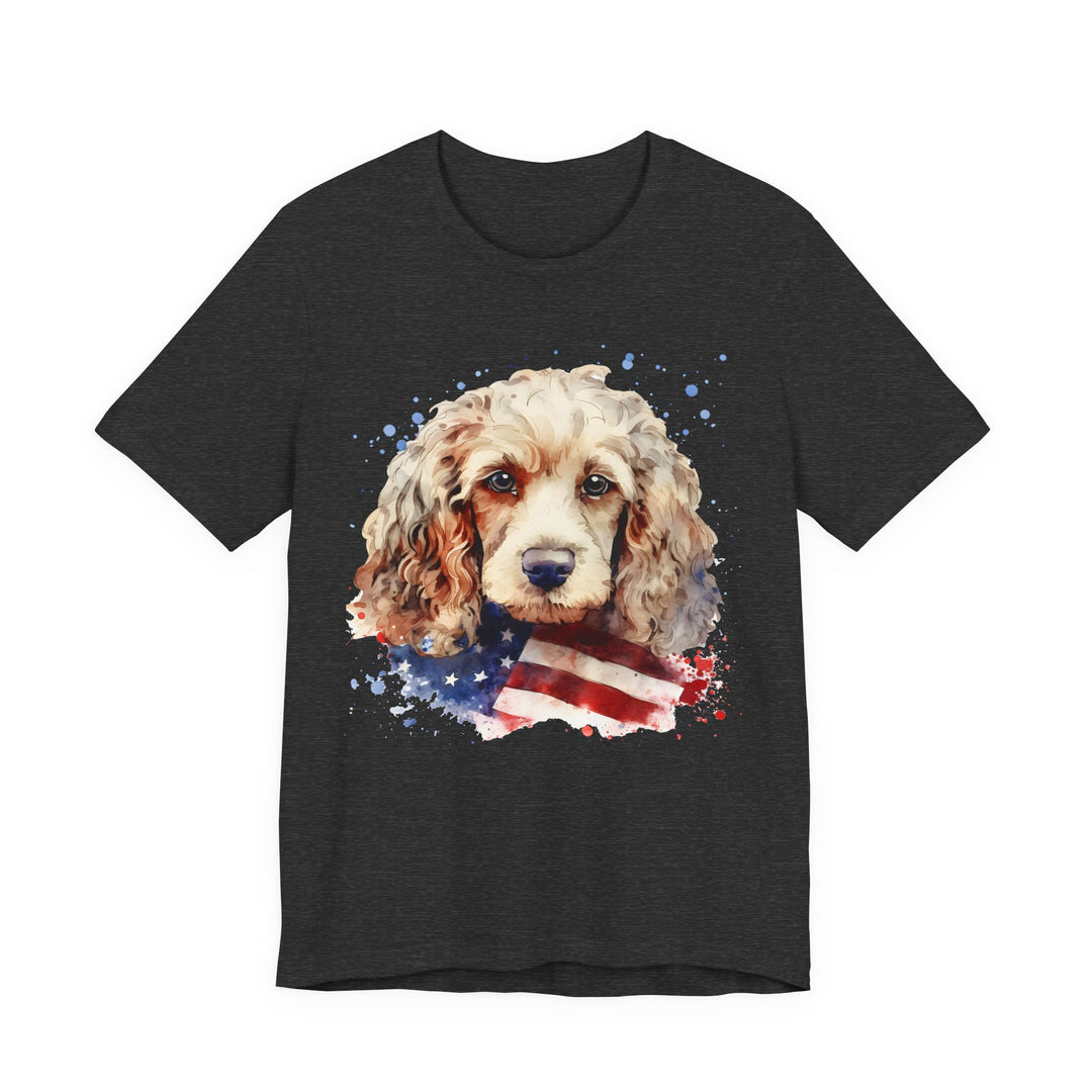 Tan Cocker Spaniel with American Flag T-Shirt | Dog Lover Tee - Embellish by Jackie - Handmade Greeting Cards