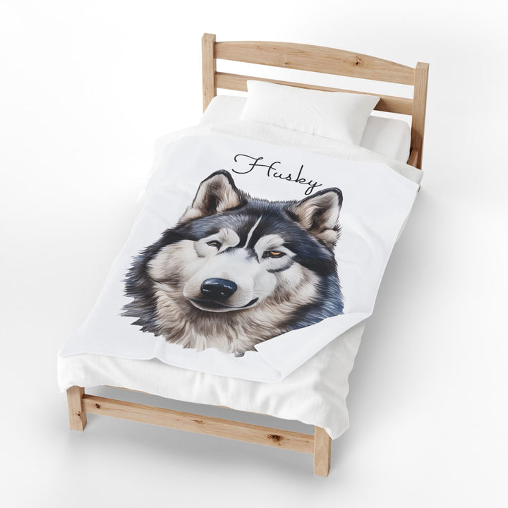 Siberian Husky Face Cozy Velveteen Blanket | Plush Throw, Dog Portrait - Embellish by Jackie - Handmade Greeting Cards