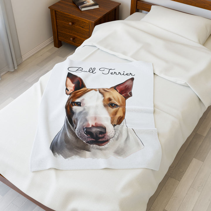 Bull Terrier Velveteen Plush Blanket with White Background - 3 Sizes available cozy throw dog lover - Pet mom gift