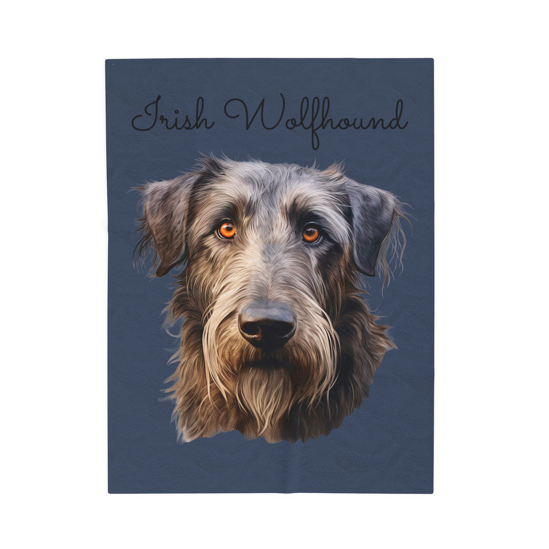 Irish Wolfhound Portrait Velveteen Plush Blanket | Gray Blue Background