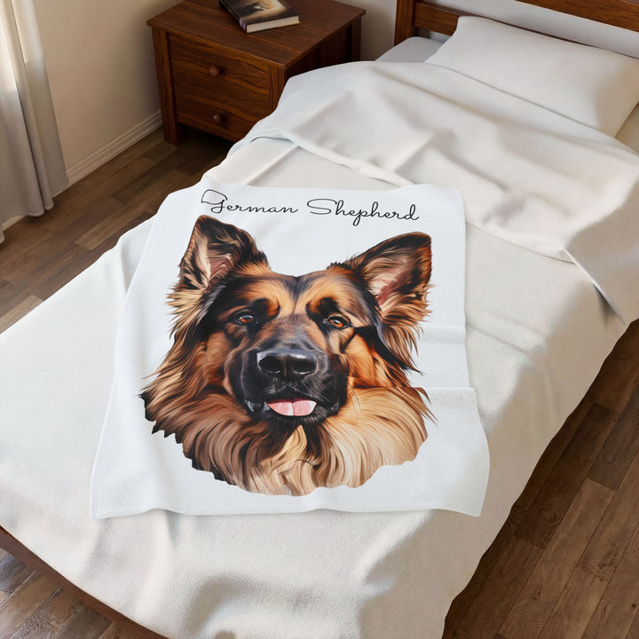German Shepherd Dog Face Velveteen Plush Blanket | Cozy Pet Portrait Throw - Embellish by Jackie - Handmade Greeting Cards
