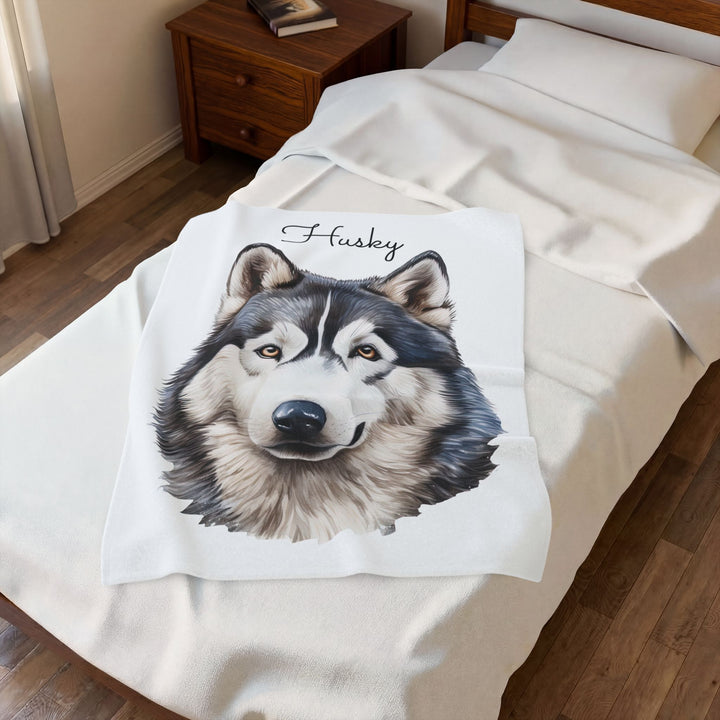 Siberian Husky Face Cozy Velveteen Blanket | Plush Throw, Dog Portrait - Embellish by Jackie - Handmade Greeting Cards