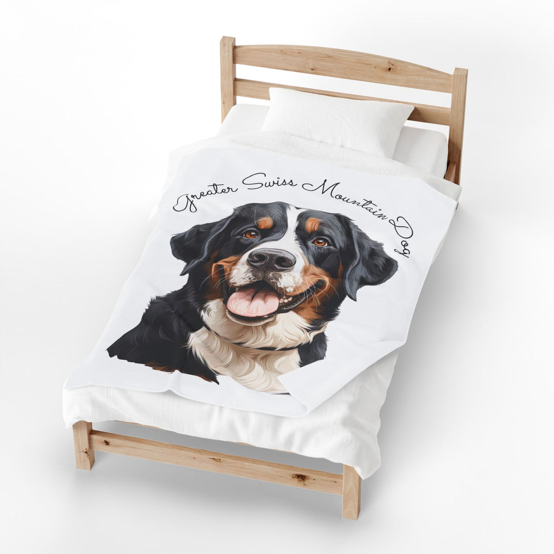 Greater Swiss Mountain Dog Face Velveteen Plush Blanket — Cozy Dog Portrait Throw - Embellish by Jackie - Handmade Greeting Cards