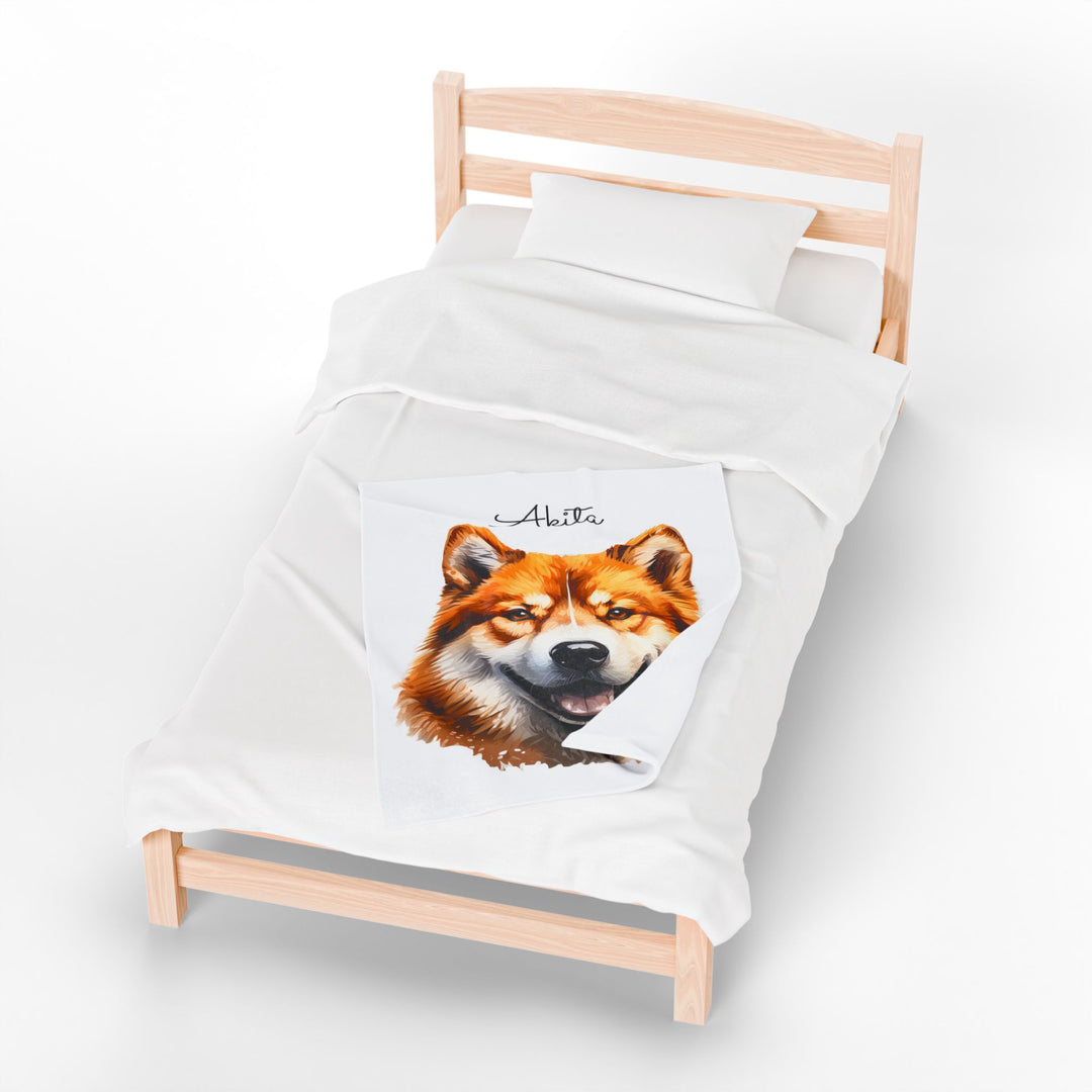 Akita Red Fawn Velveteen Plush Blanket with White Background - 3 Sizes available cozy throw dog lover