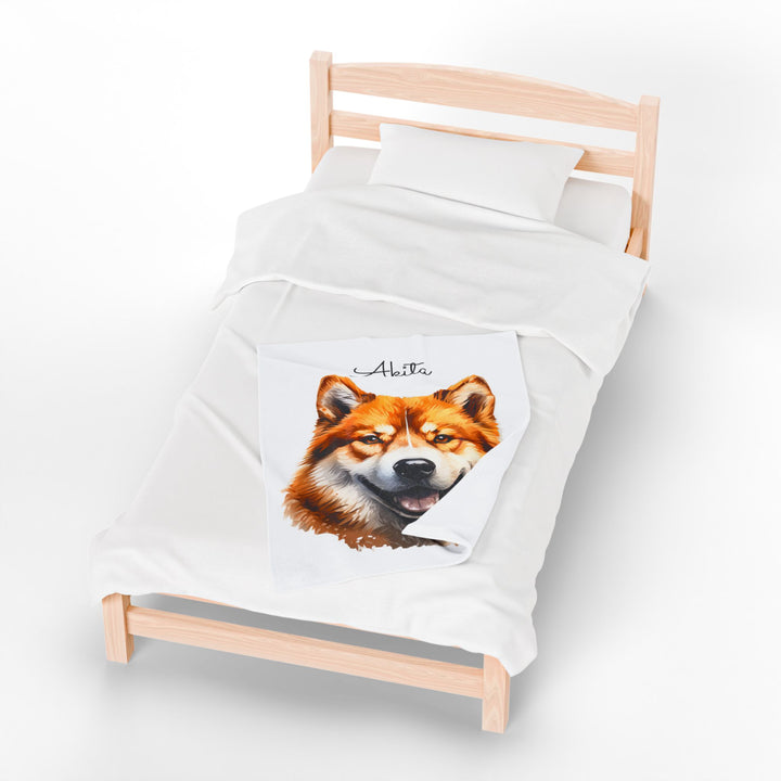 Akita Red Fawn Velveteen Plush Blanket with White Background - 3 Sizes available cozy throw dog lover