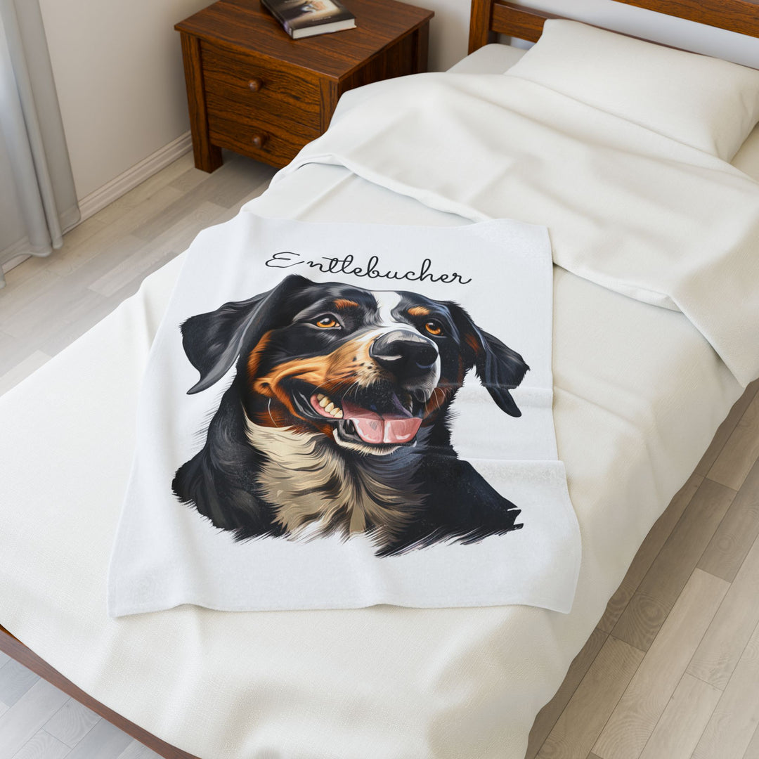 Entlebucher Mountain Dog Velveteen Plush Blanket with White Background - 3 Sizes available cozy throw dog lover - Pet mom gift