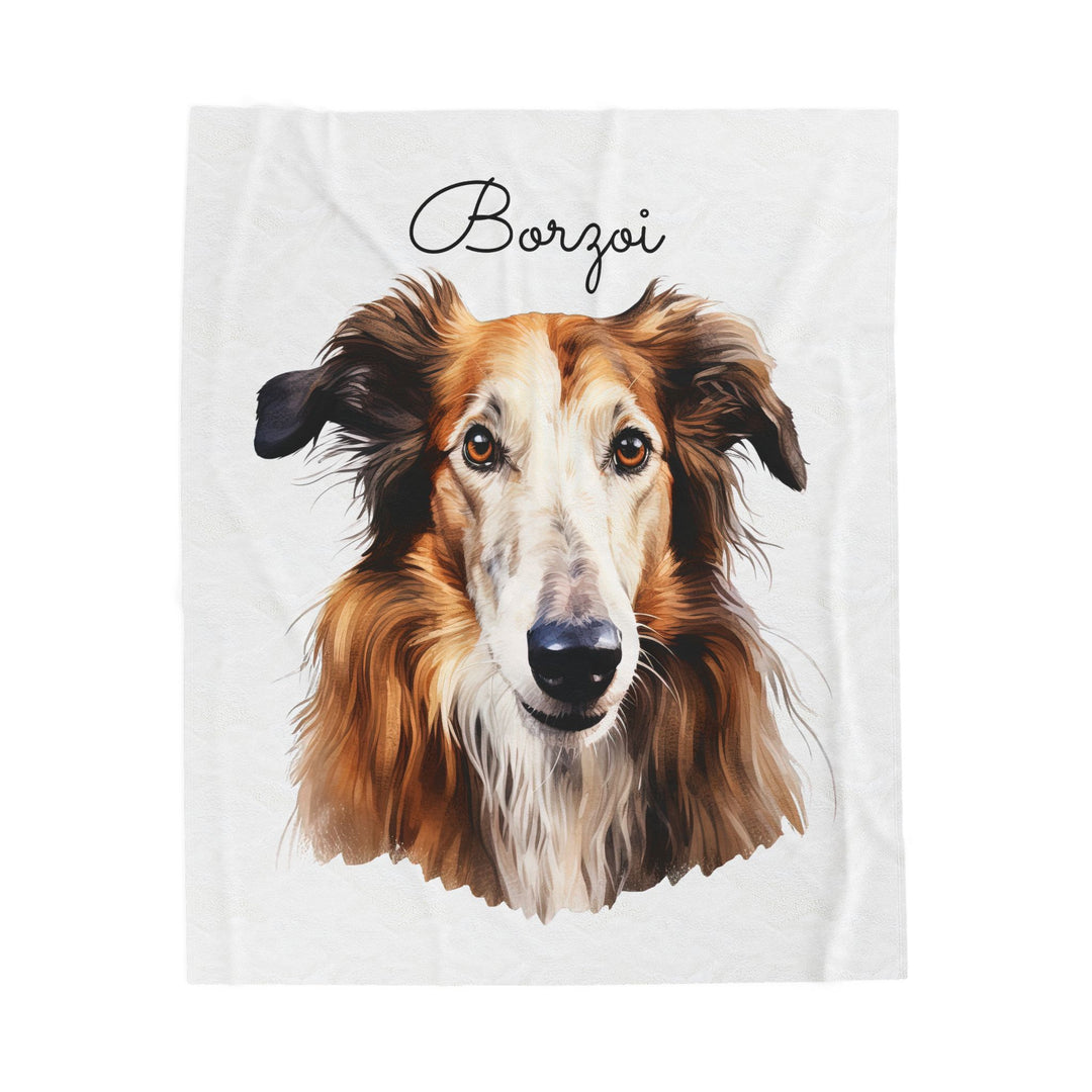Borzoi Velveteen Plush Blanket with White Background - 3 Sizes available cozy throw dog lover - Pet mom gift