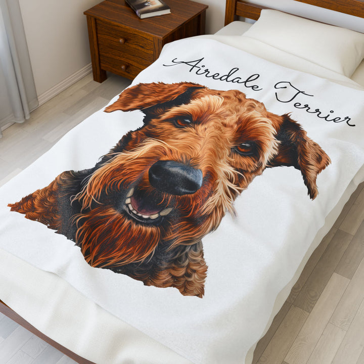 Airedale Terrier Velveteen Plush Blanket with White Background - 3 Sizes available cozy throw dog lover