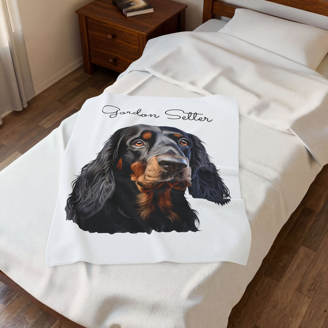 Gordon Setter Dog Face Velveteen Plush Blanket | Cozy Pet Portrait Throw - Embellish by Jackie - Handmade Greeting Cards