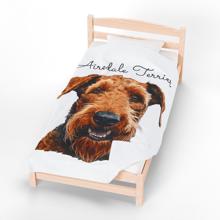 Airedale Terrier Velveteen Plush Blanket with White Background - 3 Sizes available cozy throw dog lover