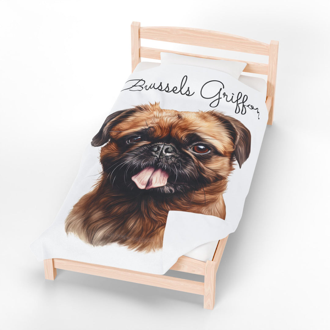 Brussels Griffon Velveteen Plush Blanket with White Background - 3 Sizes available cozy throw dog lover - Pet mom gift