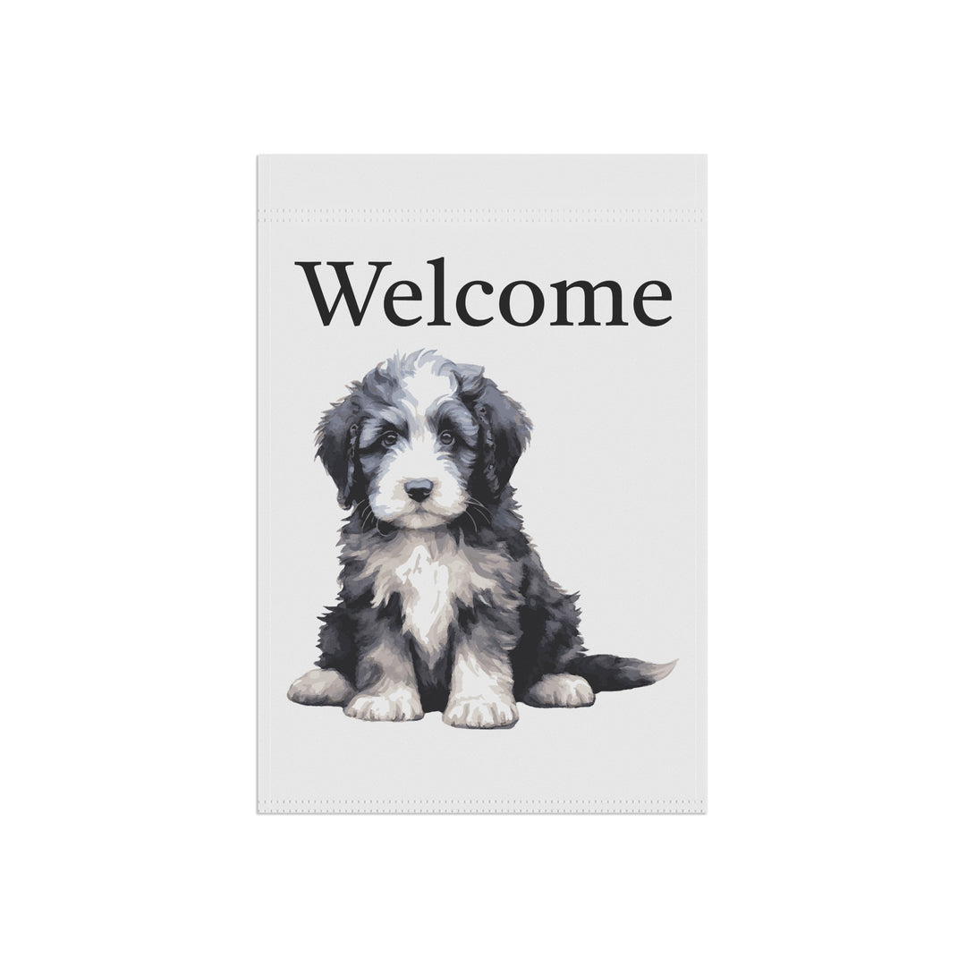Sheepie Puppy - Garden Banner Flag - Cute Watercolor Dog themed - Sheepadoodle Old English Sheepdog