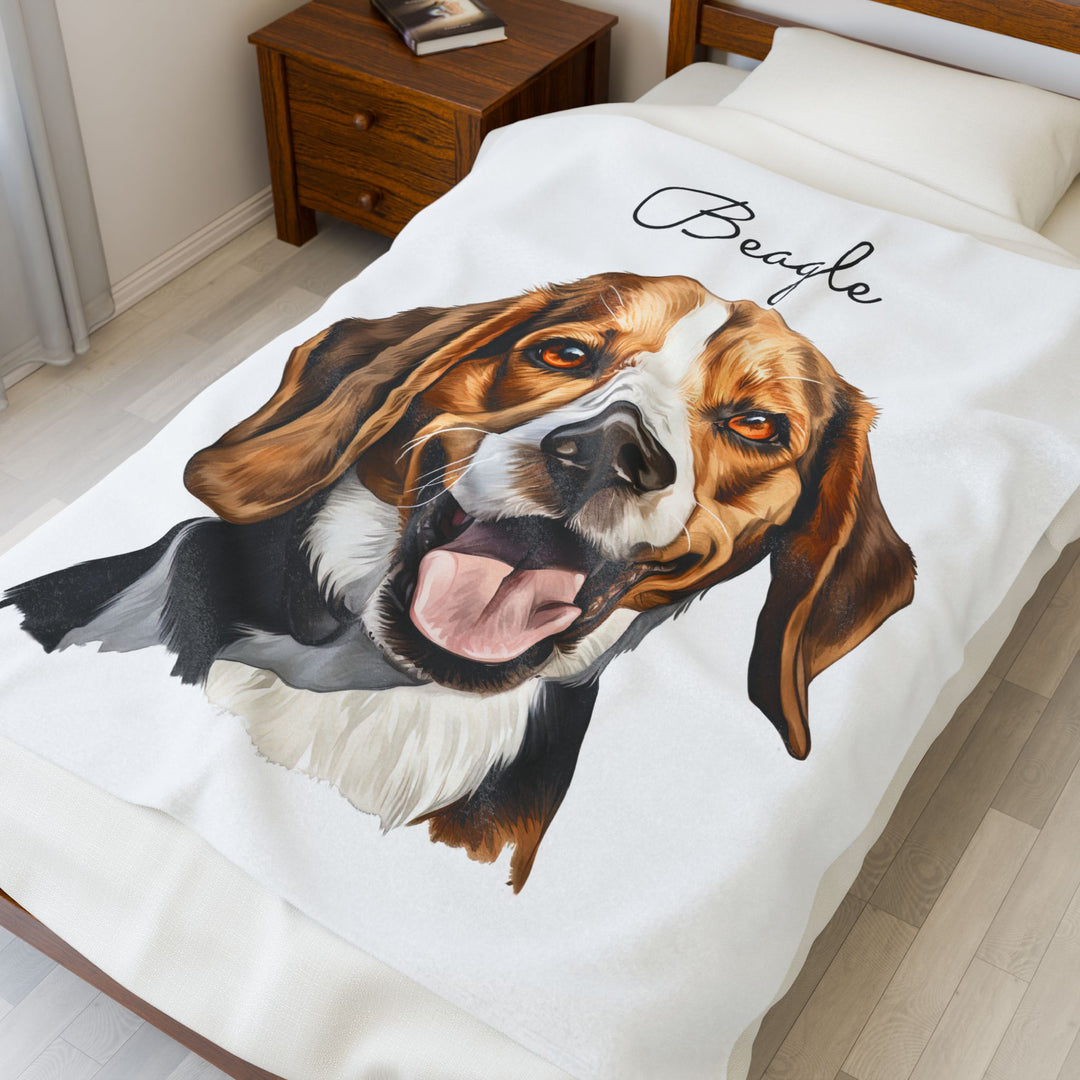 Beagle Velveteen Plush Blanket with White Background - 3 Sizes available cozy throw dog lover - Pet mom gift