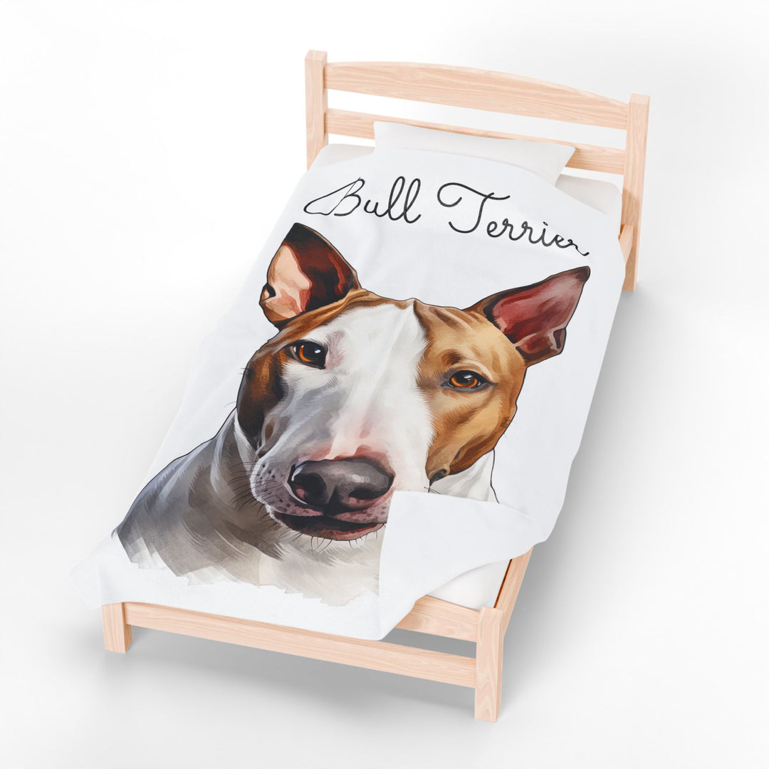Bull Terrier Velveteen Plush Blanket with White Background - 3 Sizes available cozy throw dog lover - Pet mom gift