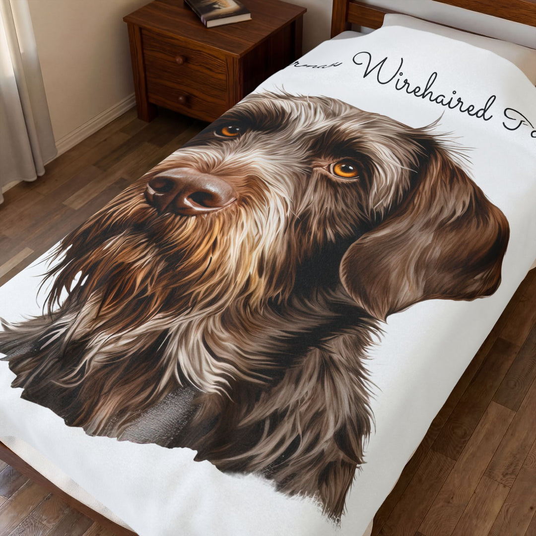 German Wirehaired Pointer Face Velveteen Plush Blanket | Dog Throw