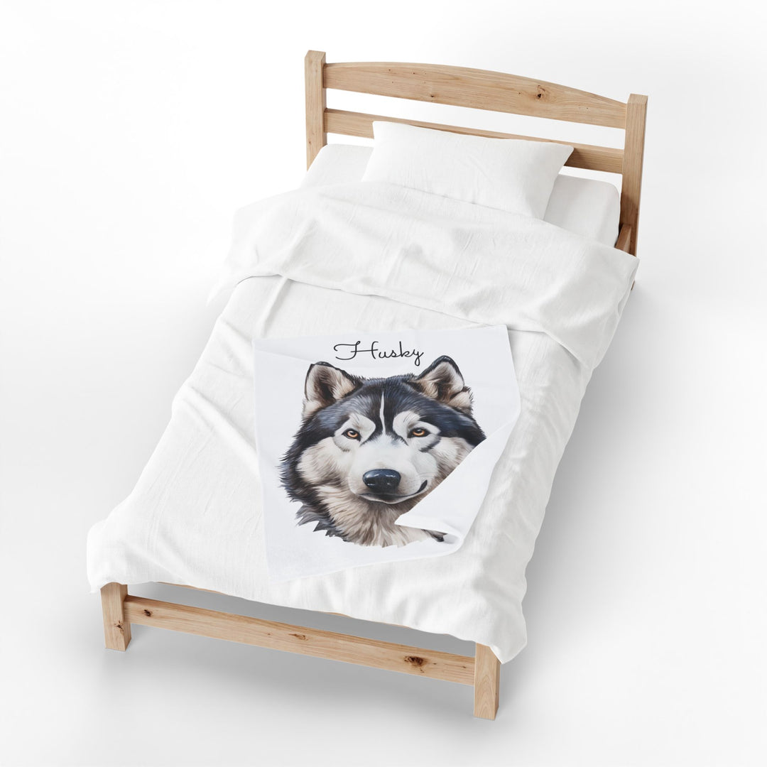 Siberian Husky Face Cozy Velveteen Blanket | Plush Throw, Dog Portrait - Embellish by Jackie - Handmade Greeting Cards