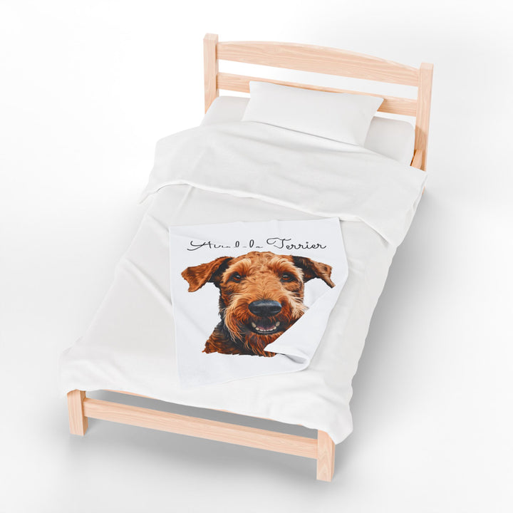 Airedale Terrier Velveteen Plush Blanket with White Background - 3 Sizes available cozy throw dog lover