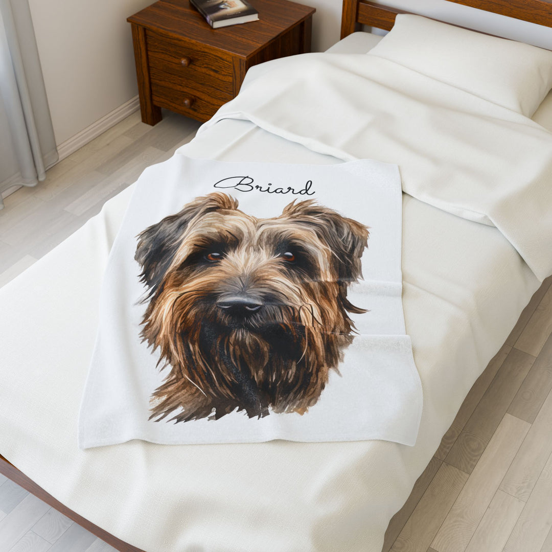 Briard Velveteen Plush Blanket with White Background - 3 Sizes available cozy throw dog lover - Pet mom gift