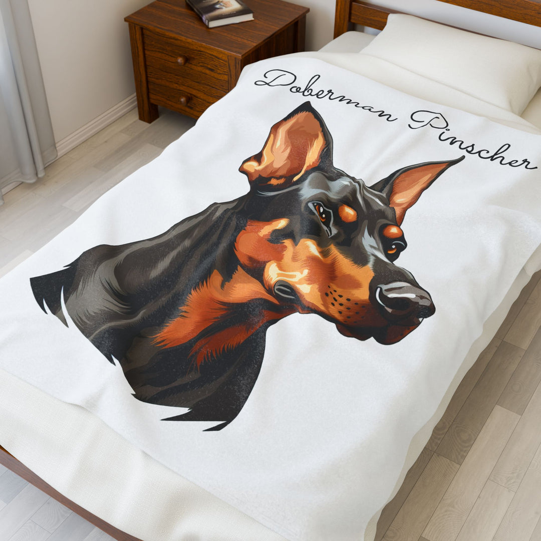 Doberman Pinscher Velveteen Plush Blanket with White Background - 3 Sizes available cozy throw dog lover - Pet mom gift