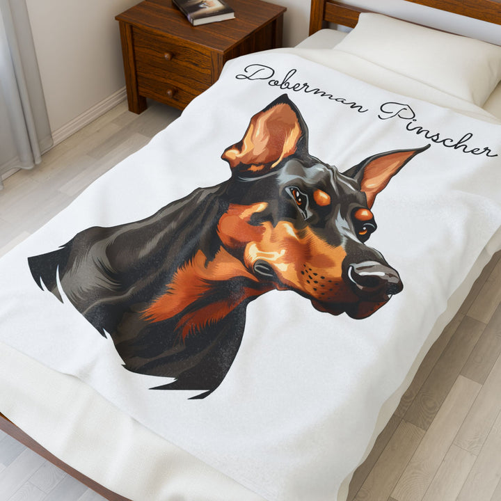Doberman Pinscher Velveteen Plush Blanket with White Background - 3 Sizes available cozy throw dog lover - Pet mom gift